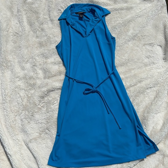 Express Blue Collared Sleeveless Dress – Size 5/6 | Tie Waist | Office Chic | - Picture 1 of 6
